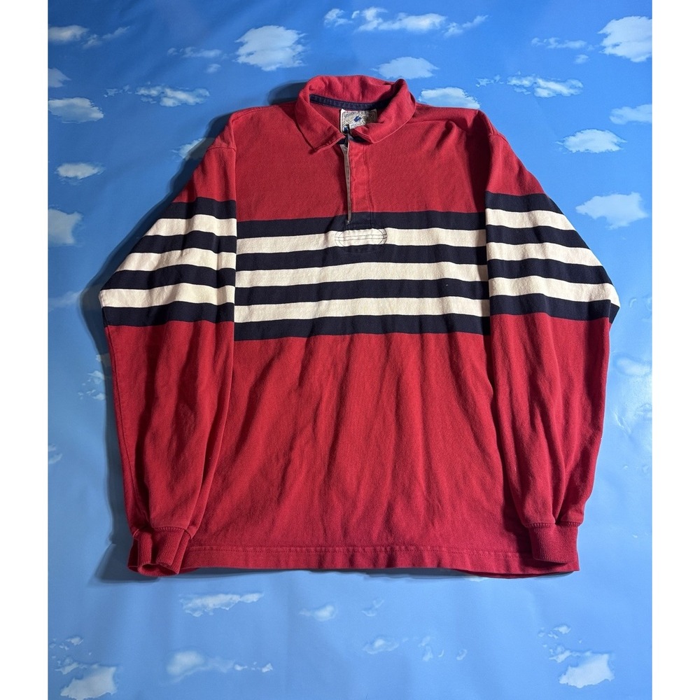 Vintage Lands End Rugby Shirt Mens XL Blue Red White Made in USA Thick 90s Polo